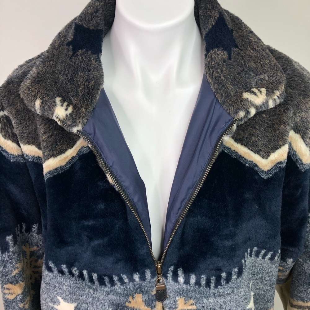 Vintage New Zealand Greatmates - Women's Faux Fur Zip-Up Coat - Blue/Multi S - Picture 6 of 12